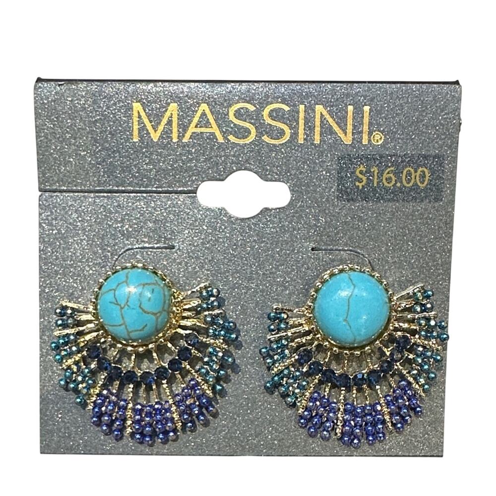 MASSINI Turquoise & Blue Fan Drop Earrings NWT